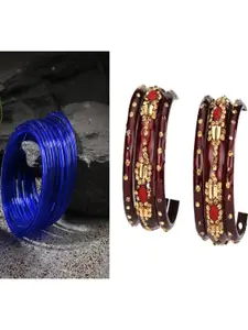 SOMIL Set of 18 Blue Alloy Artificial Stones & Beads Bangles
