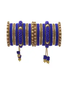 RIJOLI Set Of 46 Gold Plated Artificial Stones and Beads Alloy Bangles