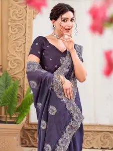 Satrani Embellished Embroidered Pure Silk Saree With Unstiched Blouse Piece