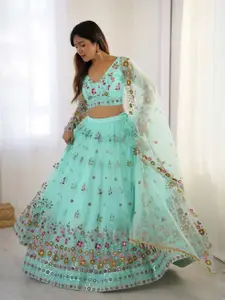 DIVASTRI Embroidered Mirror Work Semi-Stitched Lehenga With Unstitched Blouse And Dupatta