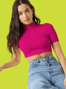 Dream Beauty Fashion Women High Neck Fitted Crop Top