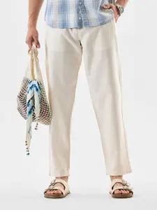 Snitch Men  Beige Mid-Rise Relaxed Fit Trouser