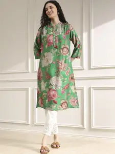 Biba Women Floral Printed Mandarin Collar Kurta