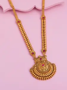 Kushal's Fashion Jewellery Gold-Plated Ruby Studded Antique Necklace