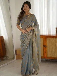Satrani Woven Design Beads and Stones Pure Chiffon Saree