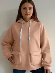 bebe Women Hooded Mock Pockets Sweatshirt