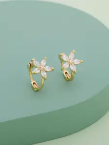 Kushal's Fashion Jewellery Gold-Plated Zircon Studded Floral Shaped Hoop Earrings