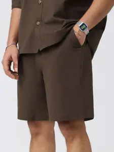 The Souled Store Men Mocha Cotton Linen Shorts: