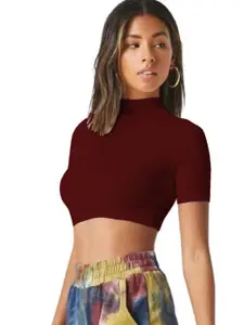 Dream Beauty Fashion Women High Neck Fitted Crop Top