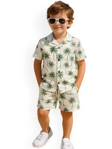 FASHION GRAB Boys Printed Spread Collar Shirt With Shorts