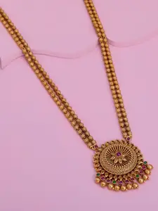 Kushal's Fashion Jewellery Gold-Plated Ruby Studded Antique Necklace
