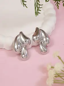 I Jewels Silver Plated Teardrop Shaped Studs
