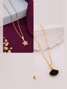 DressBerry Pack of 2 Gold-Plated Chain With Charms Pendants