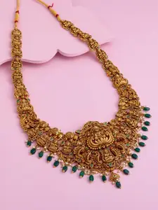 Kushal's Fashion Jewellery Gold-Plated Artificial Stones Studded & Beaded Antique Necklace