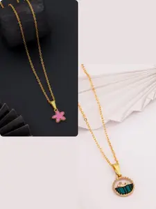 DressBerry Women Set of 2 Brass Gold-Plated Necklace