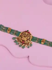 Kushal's Fashion Jewellery Gold-Plated Ruby Studded Antique Necklace