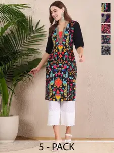 Anouk Rustic Selection Of 5 Ethnic Motifs Printed Round Neck Straight Kurtas
