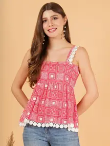 COTLAND FASHION Women Rajwadi Breeze Printed Cotton Tiered Crop Top