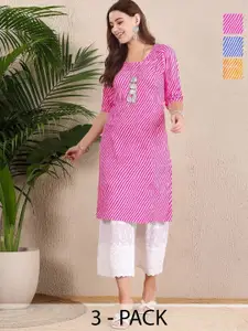 Anouk Rustic Women Pack of 3 Ethnic Motifs Printed Straight Crepe Kurta