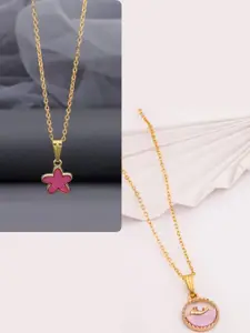 DressBerry Pack of 2 Gold-Plated Chain With Charms Pendants