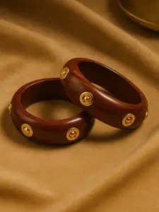 ATIBELLE Set Of 2 Gold-Plated & Round Shaped Stone Studded Bangles