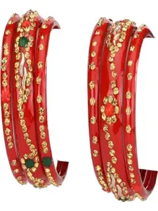 SOMIL Set of 18 Green Alloy Artificial Stones & Beads Bangles