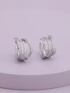 Kushal's Fashion Jewellery Rhodium Plated Zircon Studded Classic Hoop Earrings