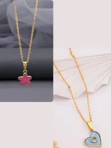 DressBerry Set of 2 Women Gold-Plated Chain With Charms Pendant