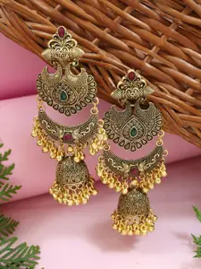 I Jewels Gold-Plated Artificial Stones Studded Dome Shaped Jhumkas