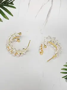 Adwitiya Collection Gold-Plated Crystals & Pearls Beaded Semi Circular Half Hoop Earrings