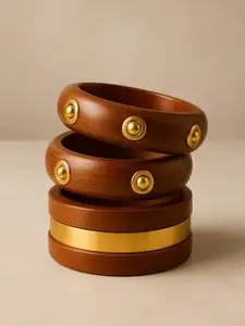 ATIBELLE Set Of 3 Gold-Plated & Round Shaped Stone Studded Bangles