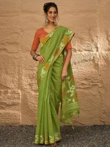 Anouk Floral Woven Design Pure Linen Khadi Saree