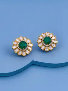 Kushal's Fashion Jewellery Victorian-Plated Kundan Studded Floral Shaped Antique Studs