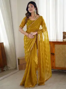 Satrani Woven Design Beads and Stones Pure Chiffon Saree