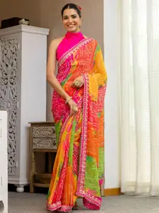 Satrani Bandhani Sequinned Pure Georgette Saree With Unstiched Blouse Piece