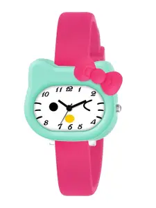 ON TIME OCTUS Girls Printed Dial & Straps Kitty Analogue Watch KD-013 DARK PINK