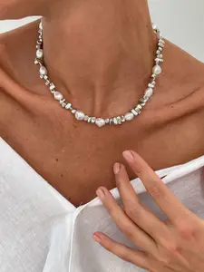 StyleCast x Revolte Silver-Plated Artificial Beaded Enamelled Minimal Necklace