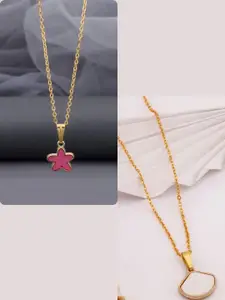 DressBerry Women Set of 2 Brass Gold-Plated Necklace