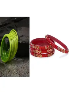 SOMIL Women Set of 16 Green & Red Glass Artificial Stones Bangles