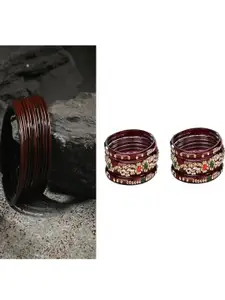 SOMIL Set of 18 Brown Alloy Artificial Stones & Beads Bangles