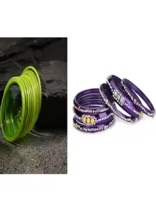 SOMIL Set of 18 Green Alloy Artificial Stones & Beads Bangles