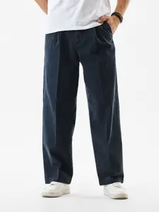 Snitch Men Navy Blue Mid-Rise Baggy Trouser