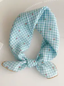 QUECY Checked Cherry Silk Scarf