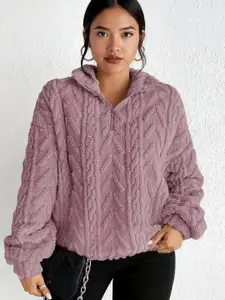 bebe Women Self Design Half Zipper Sweatshirt