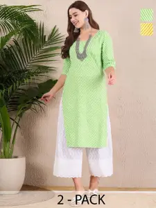 Anouk Rustic Selection Of 2 Women Leheriya Printed Round Neck Straight Kurta
