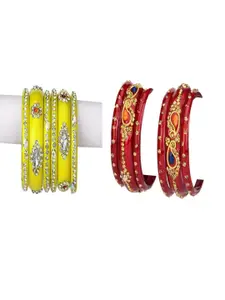 SOMIL Set of 12 Yellow Alloy Artificial Stones & Beads Bangles