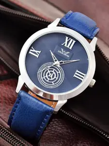 LOUIS DEVIN Men Embellished Dial & Leather Straps Analogue Watch LD-GR079-BLU