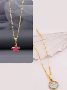 DressBerry Pack of 2 Gold-Plated Chain With Charms Pendants