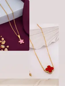 DressBerry  Pack of 2 Brass Gold-Plated Necklace