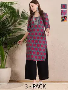 Anouk Rustic Women Pack of-3 Ethnic Motifs Printed Crepe Straight Kurta